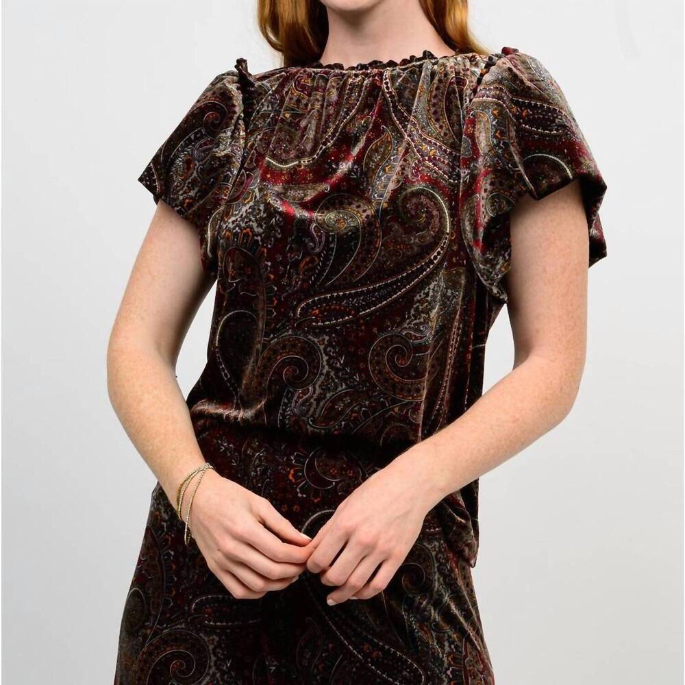 NEW IVY JANE women's paisley flounce top in brown